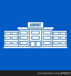 Airport building icon white isolated on blue background vector illustration. Airport building icon white