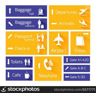 Airport business navigation infographic design elements with arrows and flight arrival departure symbols vector illustration