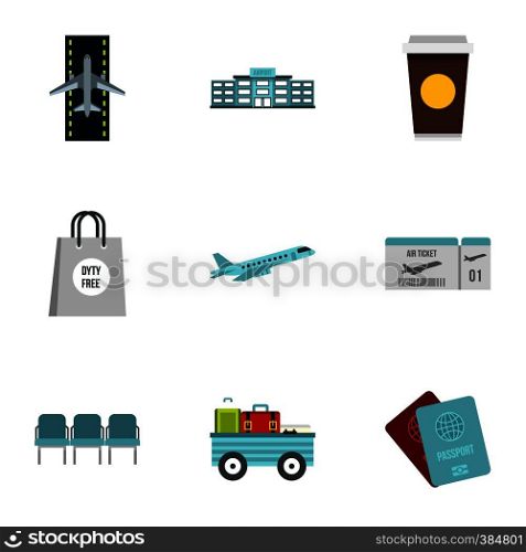 Airport check-in icons set. Flat illustration of 9 airport check-in vector icons for web. Airport check-in icons set, flat style