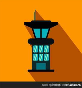Airport control tower flat icon on a yellow background. Airport control tower flat icon