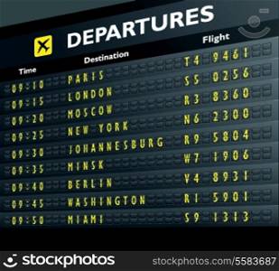 Airport departure arrival destination mechanical analog old style counter board print vector illustration