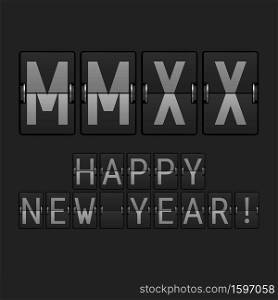 Airport Display Font. MMXX Big Letters. 2020 in the Roman Numerals. Happy New Year 2020 Background, Template. Christmas Greeting Card. Vector Illustration.. Airport Display Font. MMXX Big Letters. 2020 in the Roman Numerals. Happy New Year 2020. Vector Illustration