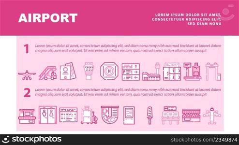Airport Electronic Equipment Landing Web Page Header Banner Template Vector. X-ray Security Technology For Scanning Traveler Baggage Arch Metal Detector, Scales Ladder, Terminal Illustration. Airport Electronic Equipment Landing Header Vector