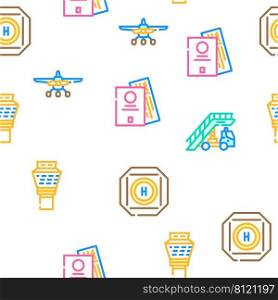 Airport Electronic Equipment Vector Seamless Pattern Color Line Illustration. Airport Electronic Equipment Icons Set Vector