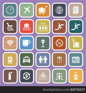 Airport flat icons on purple background, stock vector