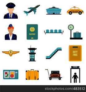 Airport flat icons set isolated on white background. Airport flat icons