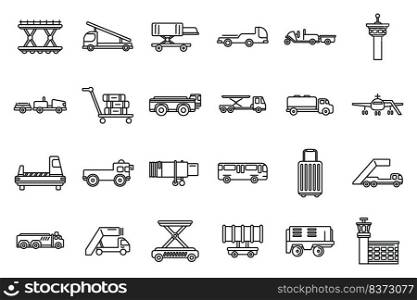 Airport ground support service icons set outline vector. Cargo aero. Tail airplane. Airport ground support service icons set outline vector. Cargo aero