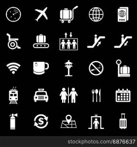 Airport icons on black background, stock vector