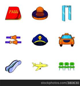 Airport icons set. Cartoon illustration of 9 airport vector icons for web. Airport icons set, cartoon style