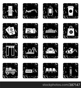 Airport icons set icons in grunge style isolated on white background. Vector illustration. Airport icons set, simple style