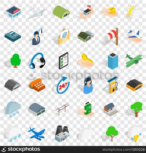 Airport icons set. Isometric style of 36 airport vector icons for web for any design. Airport icons set, isometric style