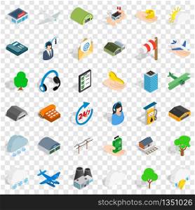 Airport icons set. Isometric style of 36 airport vector icons for web for any design. Airport icons set, isometric style