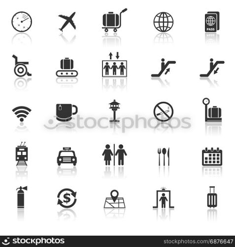Airport icons with reflect on white background, stock vector