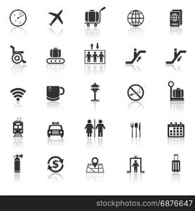 Airport icons with reflect on white background, stock vector