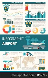 Airport infographics set with travel symbols and charts vector illustration. Airport Infographics Set