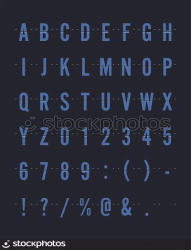 Airport Mechanical Flip Board Panel Font - Blue Font on Dark Background Vector Illustration