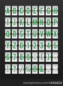 Airport Mechanical Flip Board Panel Font - Green Font on White Background Vector Illustration