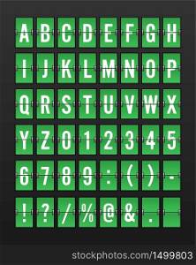 Airport Mechanical Flip Board Panel Font - White Font on Green Background Vector Illustration