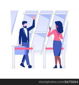 Airport meeting service isolated concept vector illustration. Businessman meeting by a man with a nameplate, first class travel, luxury trip, guest greeting, company executive vector concept.. Airport meeting service isolated concept vector illustration.