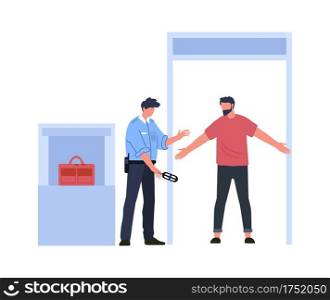 Airport metal detector frame, control and security. Vector detector control scanner frame, airport security inspection checkpoint illustration. Airport metal detector frame, control and security