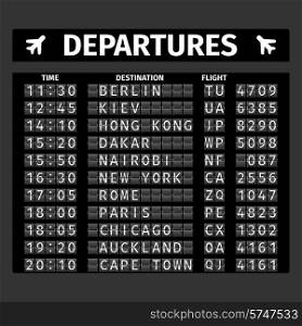 Airport retro analog departure board timetable travel background vector illustration