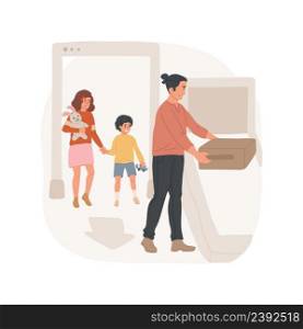 Airport security control isolated cartoon vector illustration Children going through metal detector, holding a toy, family at the airport, going through control, security check vector cartoon.. Airport security control isolated cartoon vector illustration