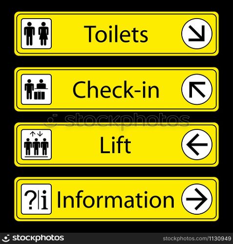 Airport Signs,isolated on black background,vector illustration.. Airport Signs,isolated on black background