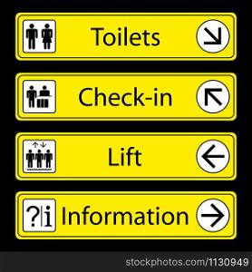 Airport Signs,isolated on black background,vector illustration.. Airport Signs,isolated on black background