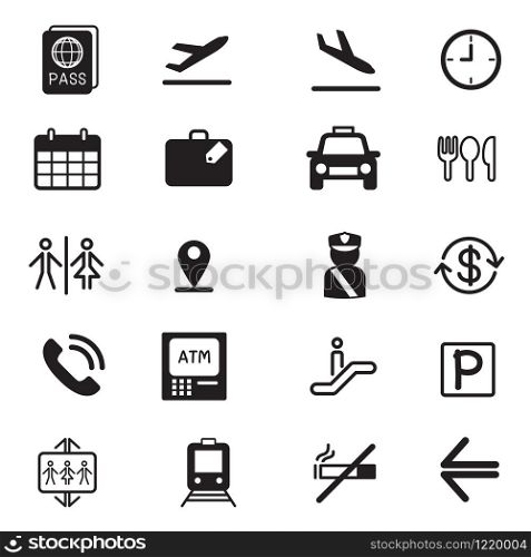 Airport silhouette icons set