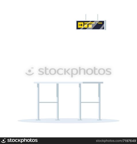 Airport terminal semi flat RGB color vector illustration. Crowd line control. Boarding for flight. Equipment for control. Queue metal border isolated cartoon object on white background