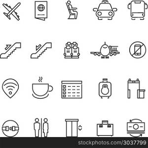 Airport thin line vector icons. Airport thin line vector icons. Signs for airport wifi and coffee. Service airport for passenger illustration