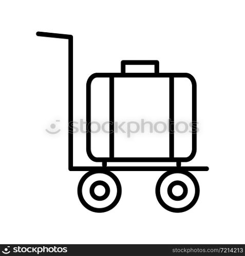 Airport trolley with different baggages black icon flat design vector isolated on white background. Airport trolley with different baggages black icon flat design vector isolated on white
