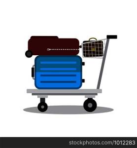 Airport trolley with suitcases and bag, cartoon vector illustration. Airport trolley with suitcases and bag