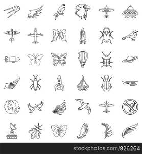Airship icons set. Outline style of 36 airship vector icons for web isolated on white background. Airship icons set, outline style