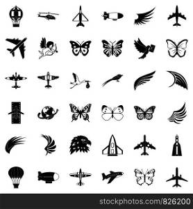 Airship icons set. Simple style of 36 airship vector icons for web isolated on white background. Airship icons set, simle style