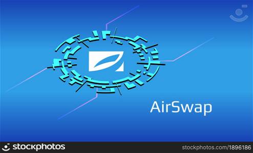 AirSwap AST isometric token symbol of the DeFi project in digital circle on blue background. Cryptocurrency icon. Decentralized finance programs. Vector EPS10.