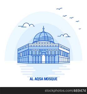 AL AQSA MOSQUE Blue Landmark. Creative background and Poster Template