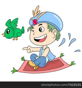 Aladin was flying riding the carpet. cartoon illustration sticker emoticon