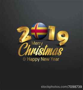 Aland Flag 2019 Merry Christmas Typography. New Year Abstract Celebration background