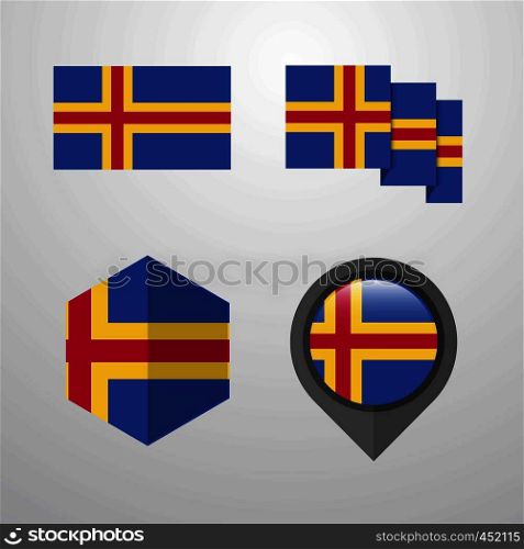 Aland flag design set vector