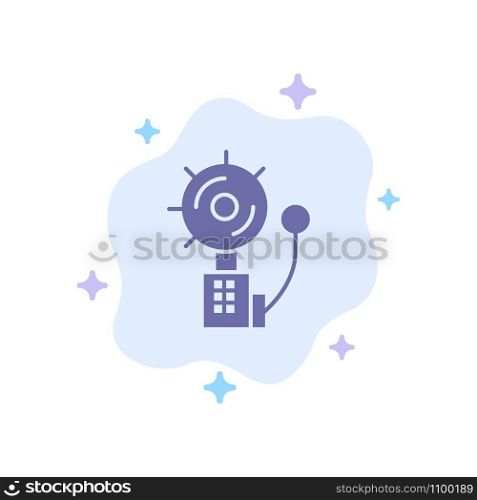 Alarm, Alert, Bell, Fire, Intruder Blue Icon on Abstract Cloud Background
