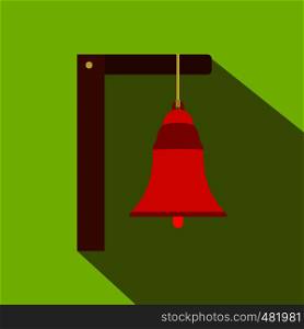 Alarm bell flat icon on a green background. Alarm bell flat icon