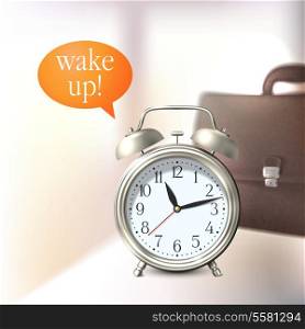 Alarm clock and briefcase business wake up background vector illustration
