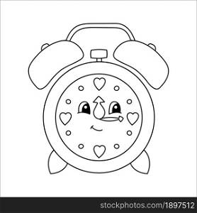 Alarm clock. Coloring book page for kids. Cartoon style. Vector illustration isolated on white background.