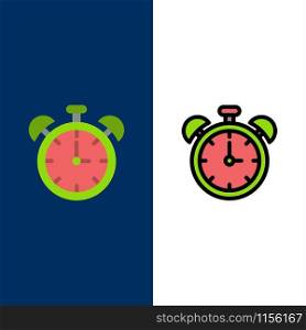 Alarm, Clock, Education, Time Icons. Flat and Line Filled Icon Set Vector Blue Background