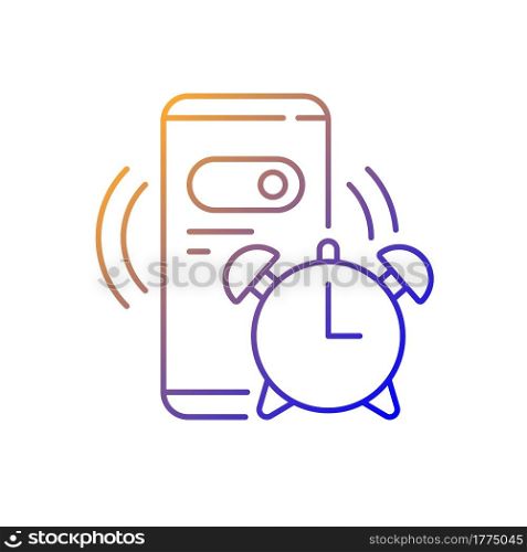 Alarm clock gradient linear vector icon. Mobile phone for morning countdown. Setting smartphone ring for morning. Thin line color symbols. Modern style pictogram. Vector isolated outline drawing. Alarm clock gradient linear vector icon