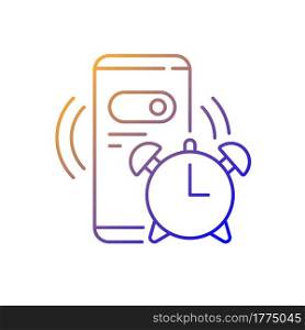 Alarm clock gradient linear vector icon. Mobile phone for morning countdown. Setting smartphone ring for morning. Thin line color symbols. Modern style pictogram. Vector isolated outline drawing. Alarm clock gradient linear vector icon