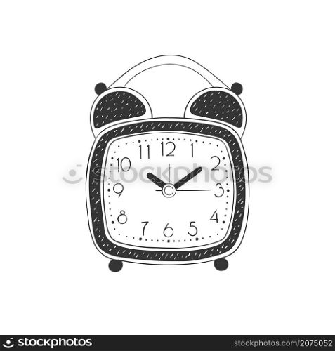 Alarm clock. Hand-drawn retro table clock. Illustration in sketch style. Vector image