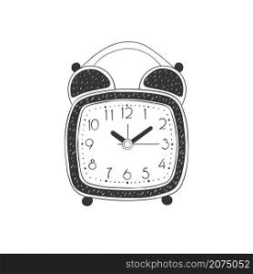 Alarm clock. Hand-drawn retro table clock. Illustration in sketch style. Vector image