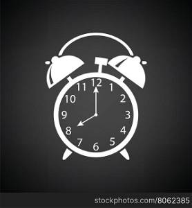 Alarm clock icon. Black background with white. Vector illustration.